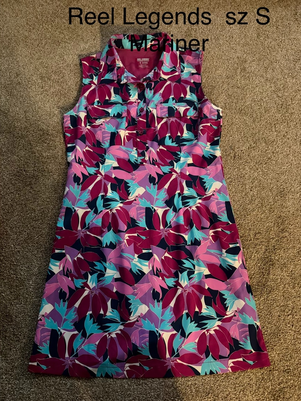 Reel Legends Floral Sleeveless Shift Dress - Magenta Pink & Aqua Sz S